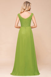 Affordable V-Neck Sleeveless Green Chiffon Bridesmaid Dress Online-27dress